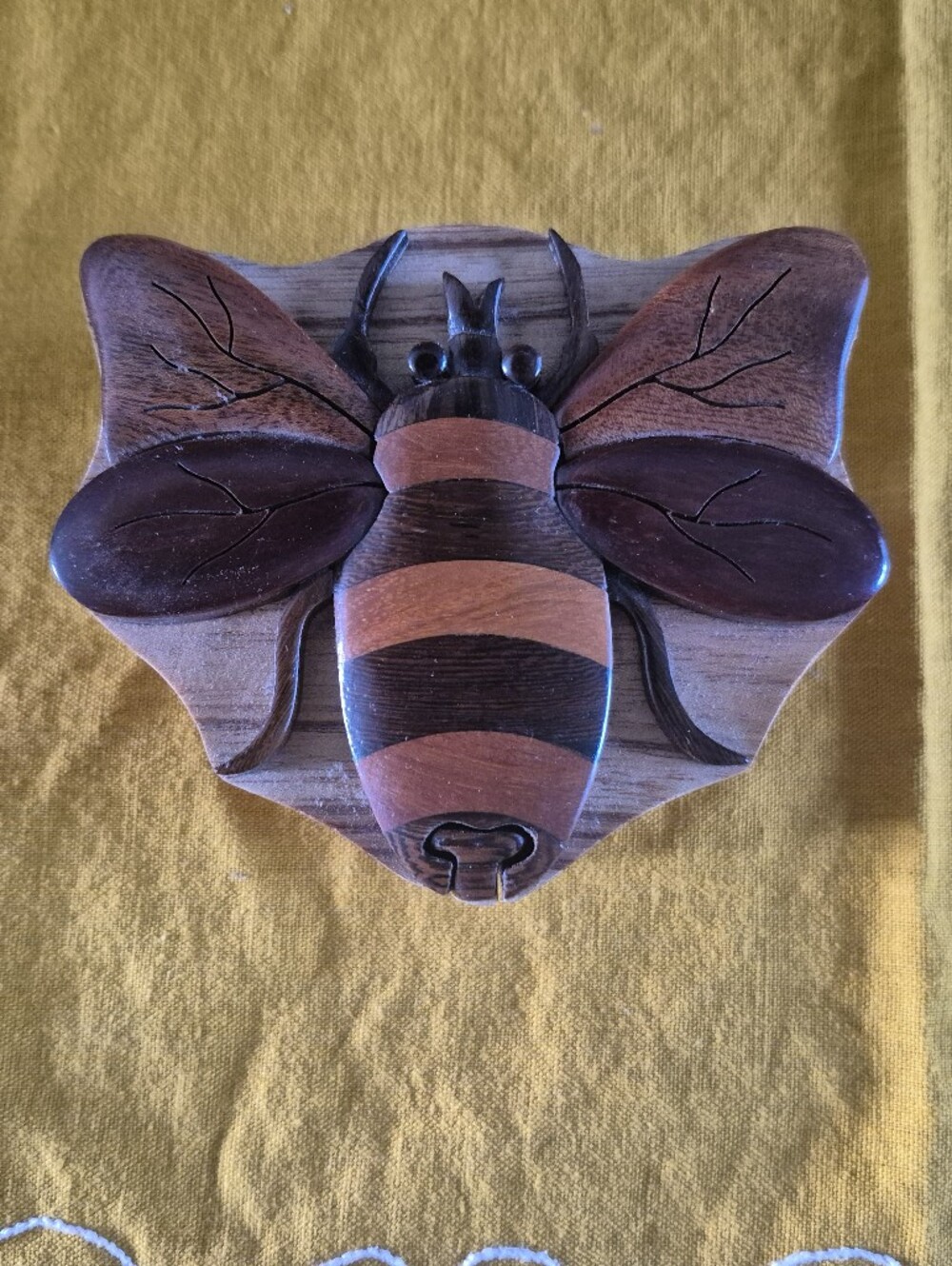 Wooden Bee Puzzle Box in Brown and Tan - Unbranded